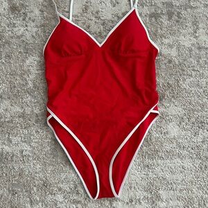 Hollister Red One-Piece Swimsuit with White Piping